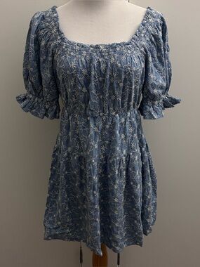 Old Navy Women Med Puff Sleeve Mini‎ Dress Embroidered Milkmaid Cottagecore